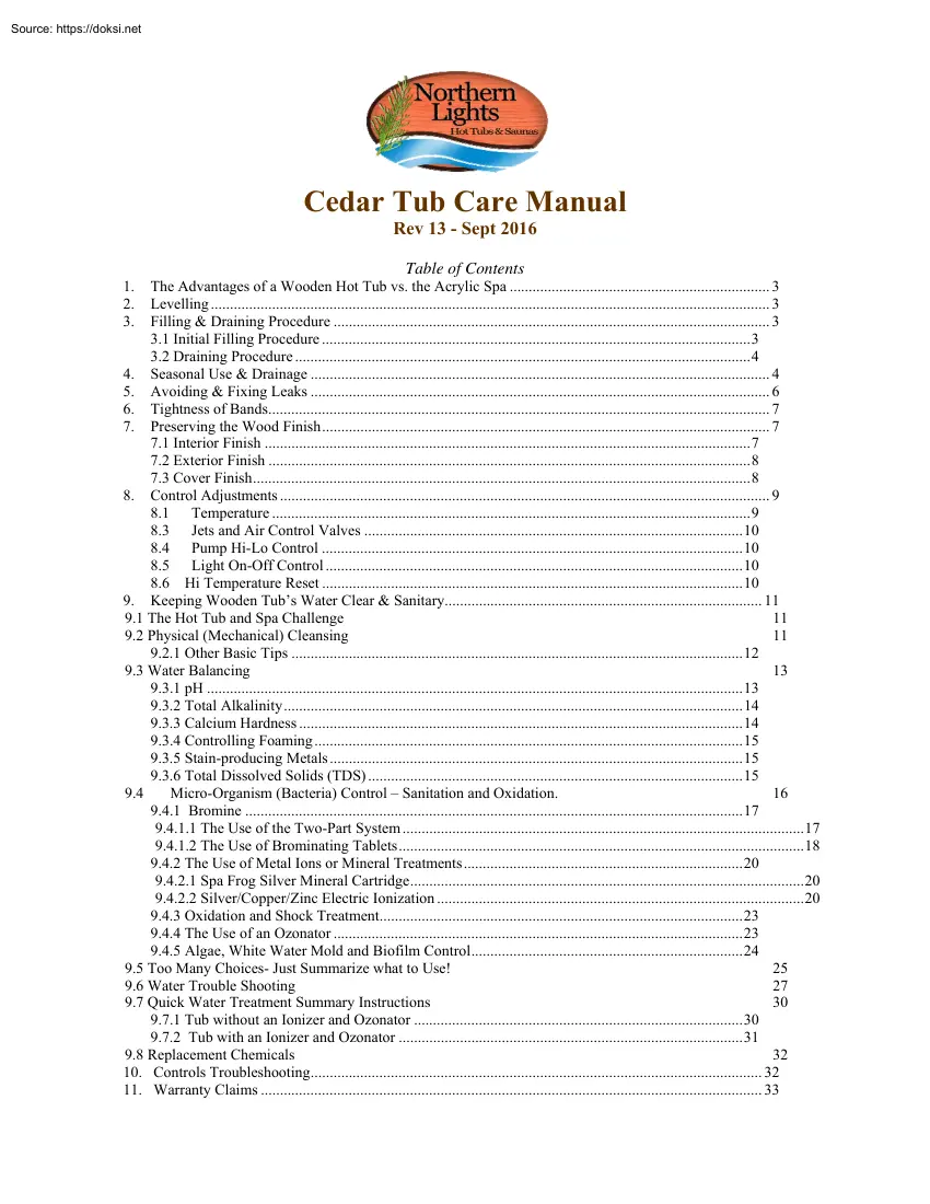 Cedar Tub Care Manual