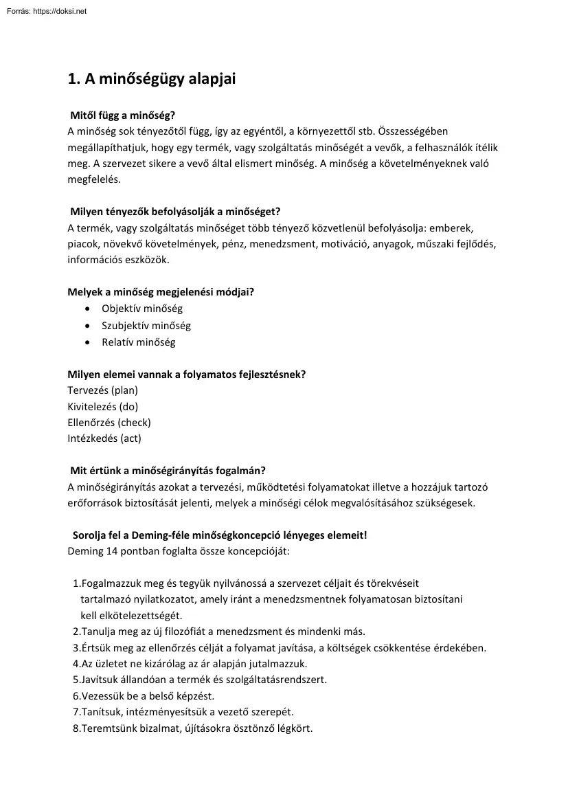 A minőségügy alapjai