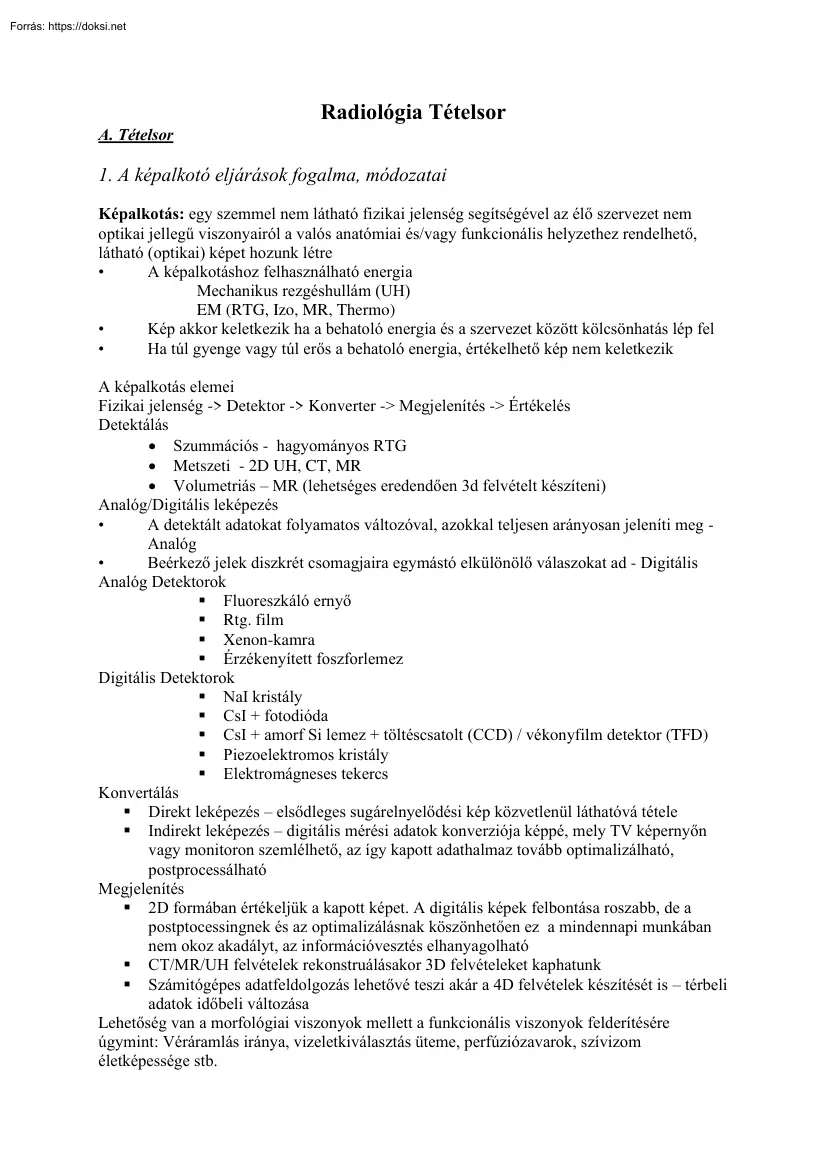 Radiológia tételsor, 2004