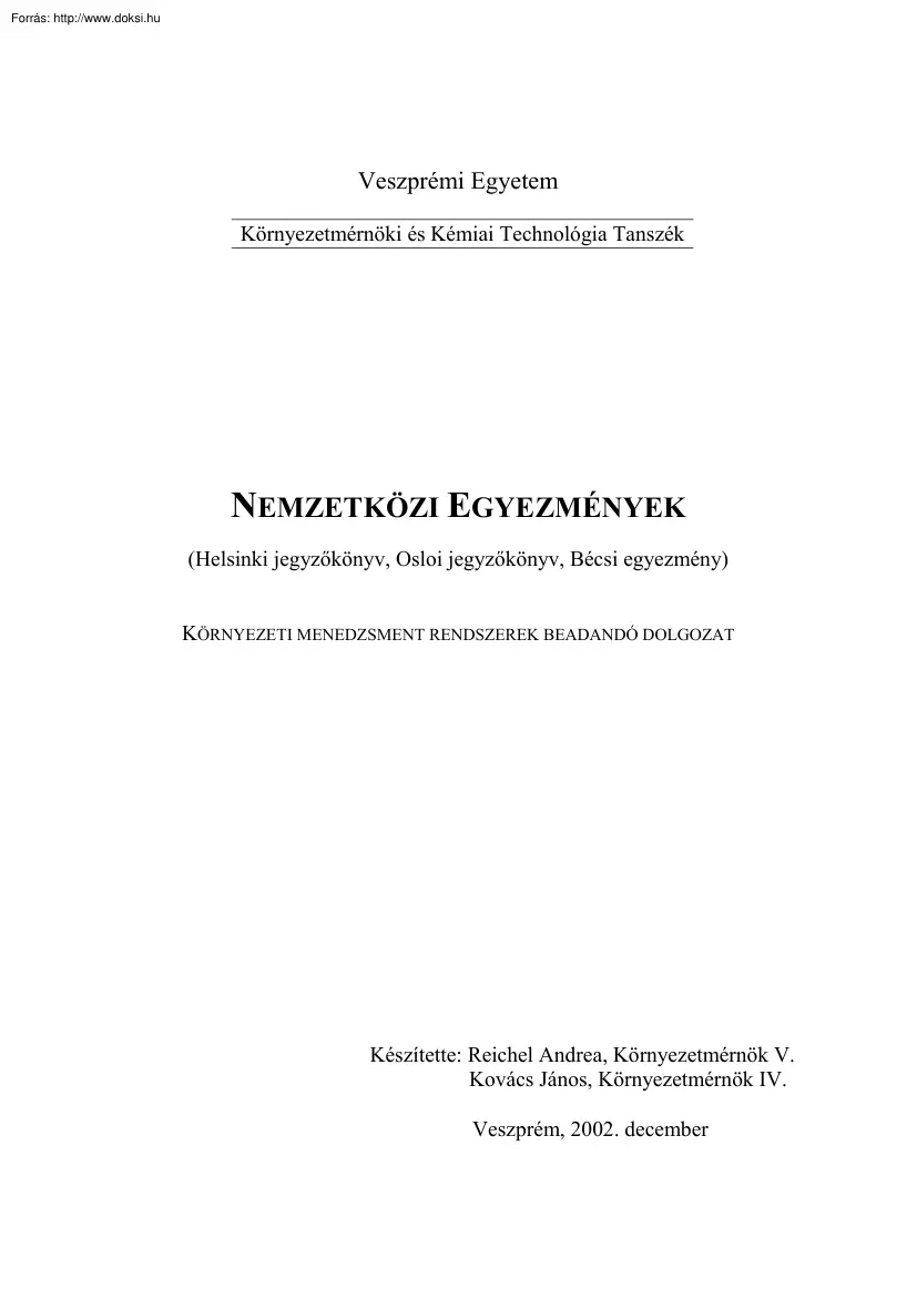 Reichel-Kovács - Nemzetközi Egyezmények