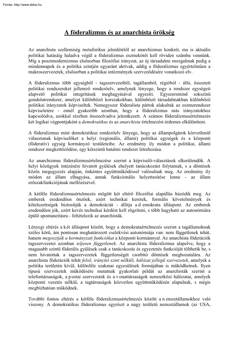 A föderalizmus és az anarchista örökség