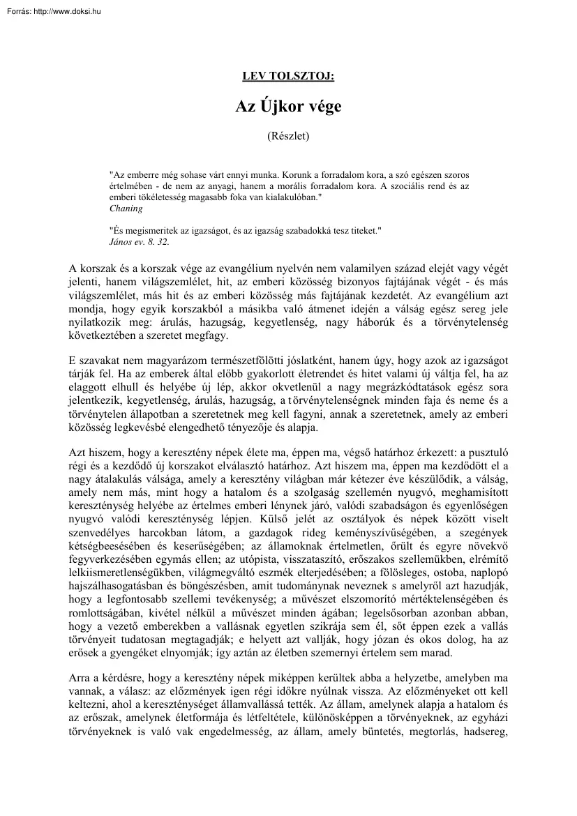 Lev Tolsztoj - Az újkor vége