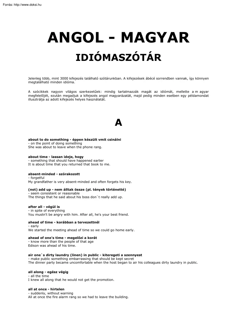 Angol-Magyar idiómaszótár