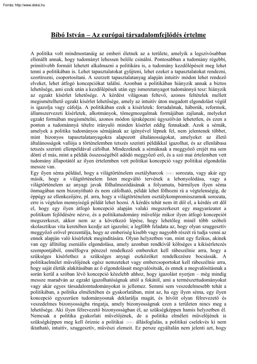 Bíbó István - Az európai társadalomfejlődés értelme