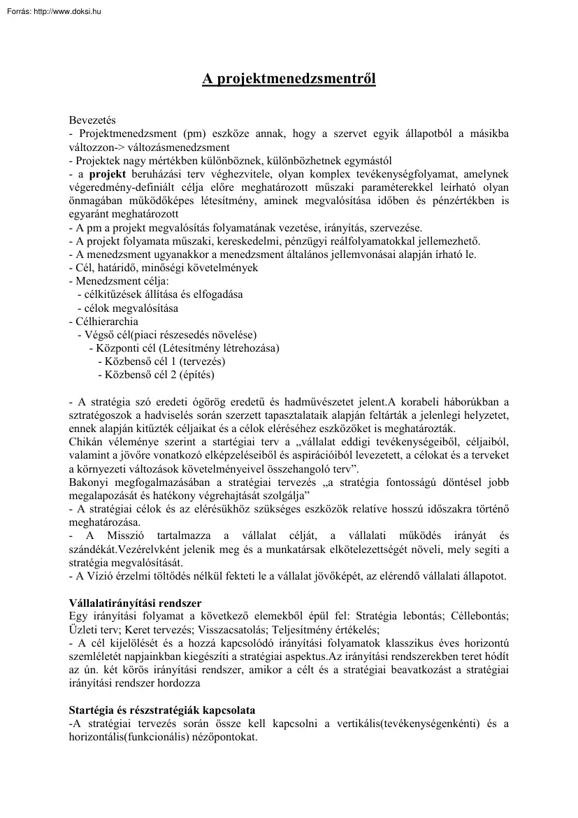 A projektmenedzsmentről
