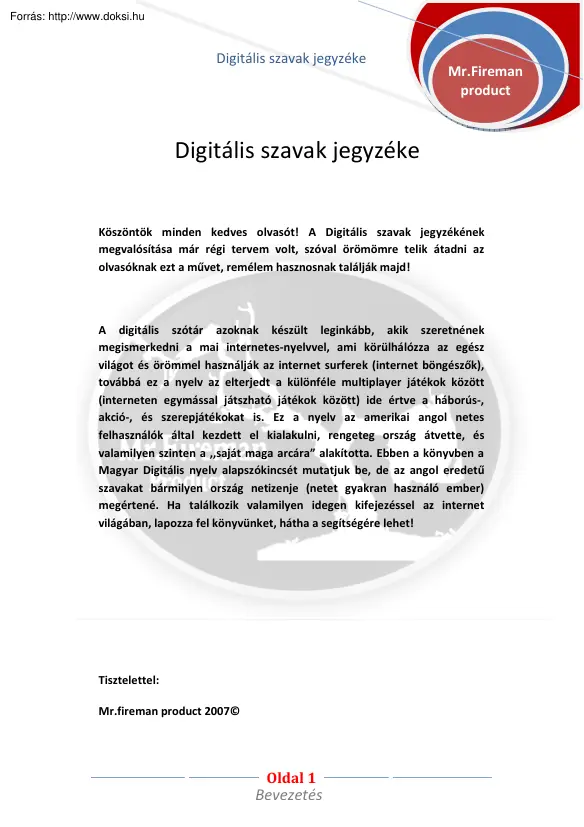 Digitális szavak jegyzéke