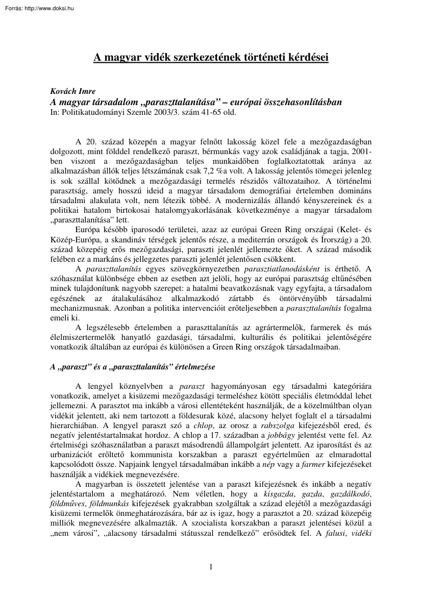 A magyar vidék szerkezetének történeti kérdései