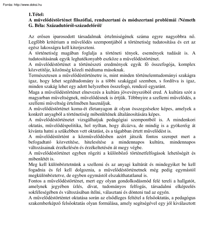 Művelődéstörténet tételek, 2003