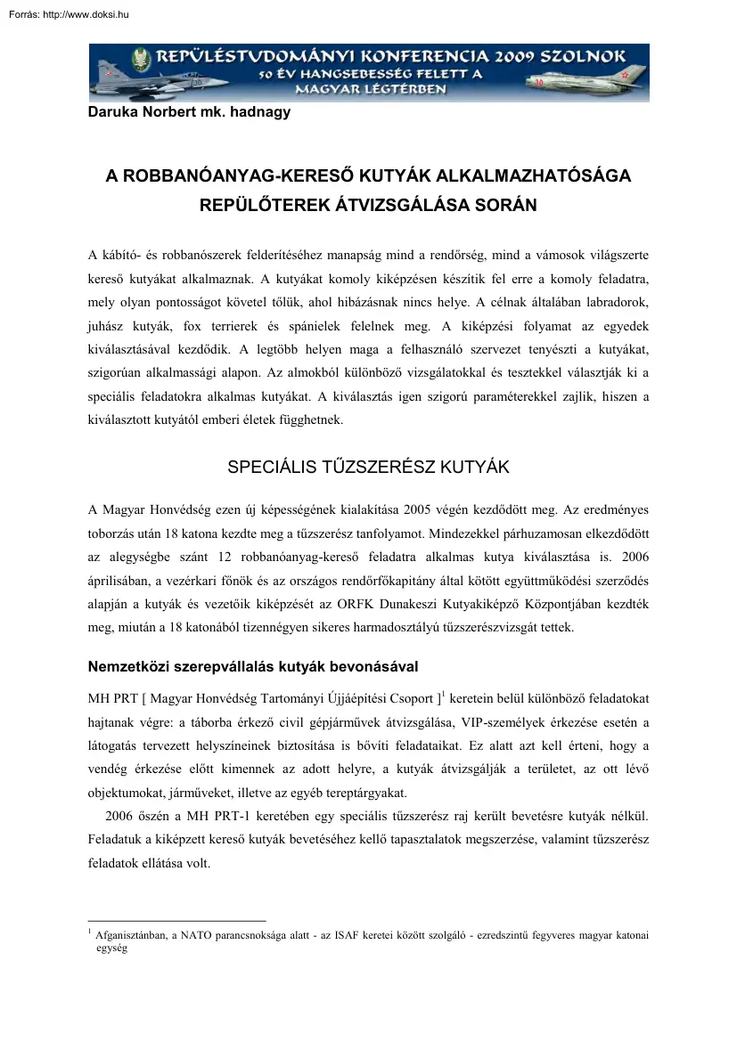 Daruka Norbert - A robbanóanyag-kereső kutyák alkalmazhatósága repülőterek átvizsgálása