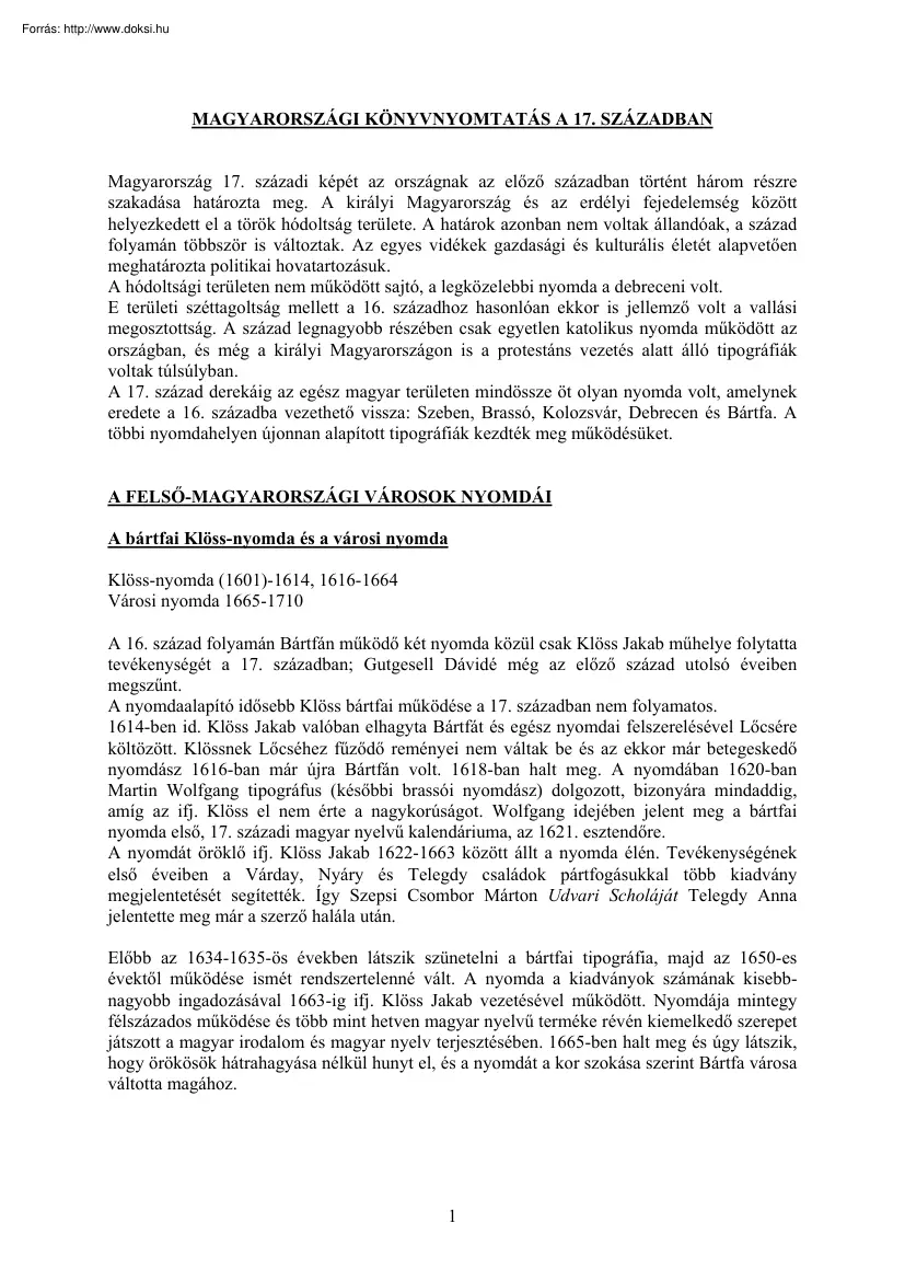 Magyarországi könyvnyomtatás a 17. században