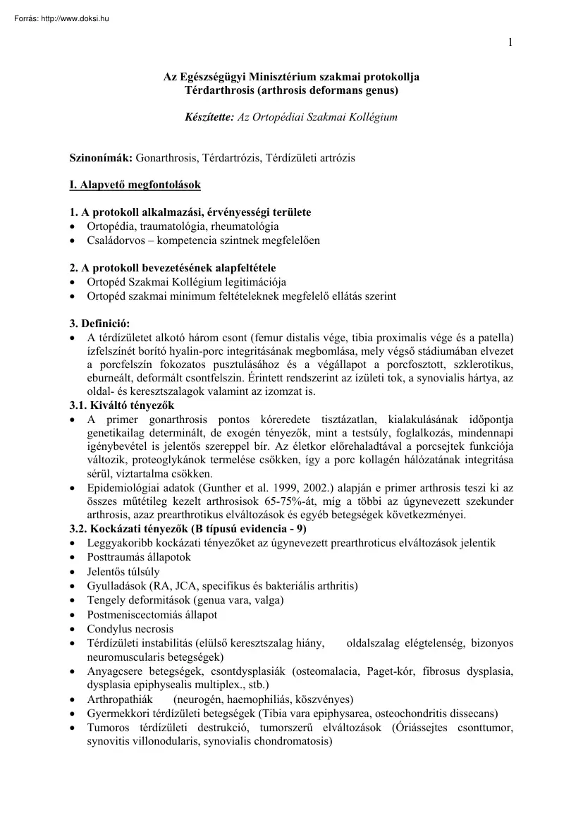 Térdarthrosis, arthrosis deformans genus