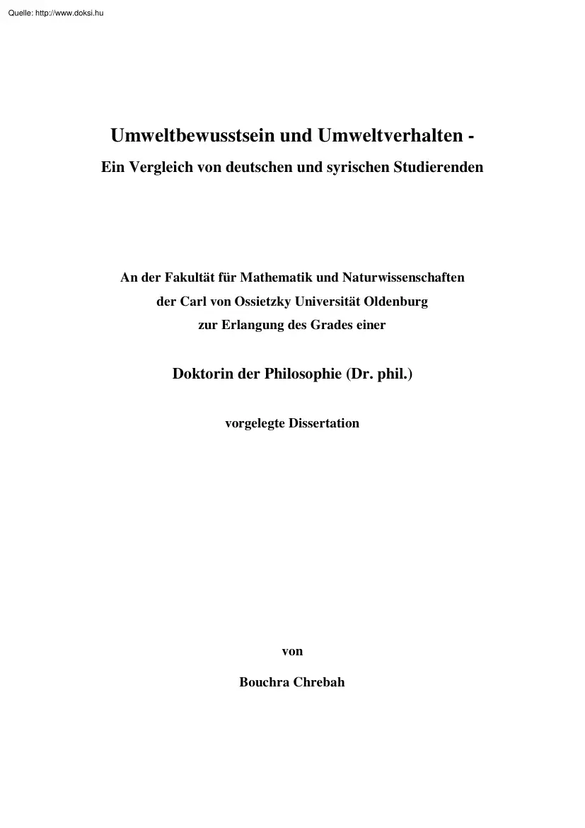 Bouchra Chrebah - Umweltbewusstsein und Umweltverhalten