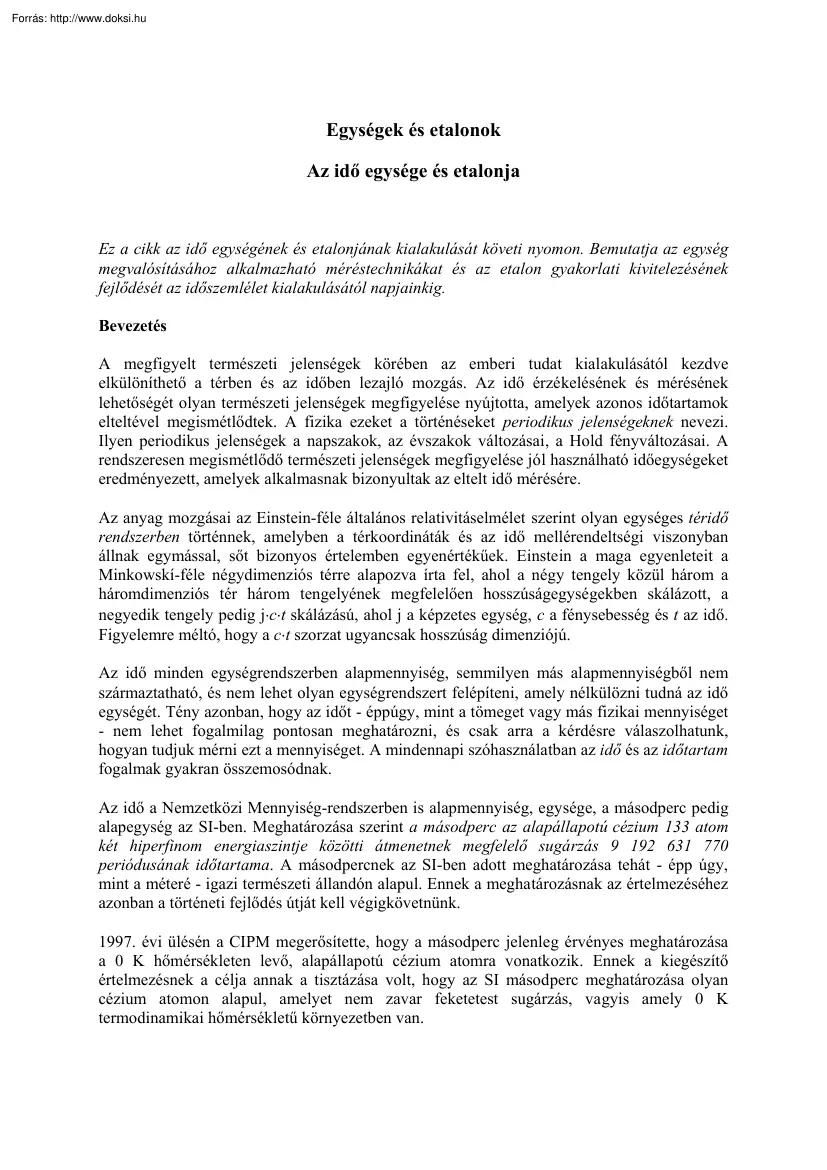 Az idő egysége és etalonja