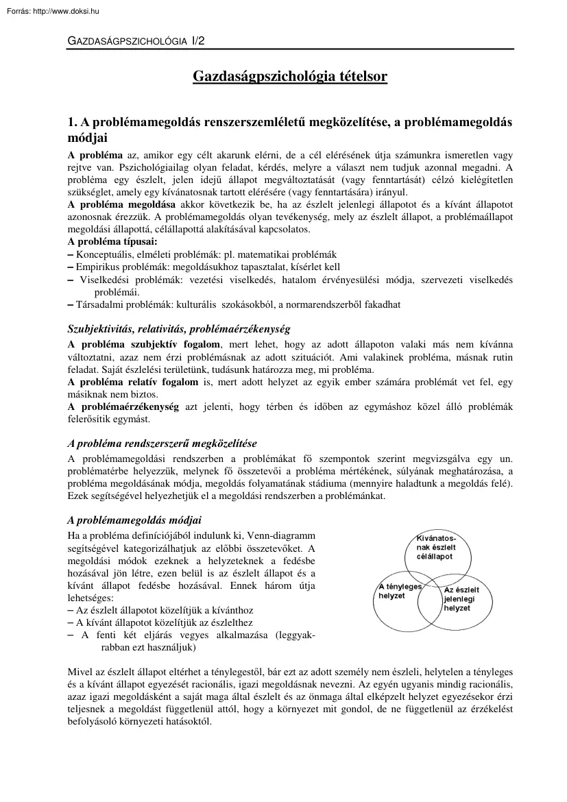 Gazdaságpszichológia tételek, 2001