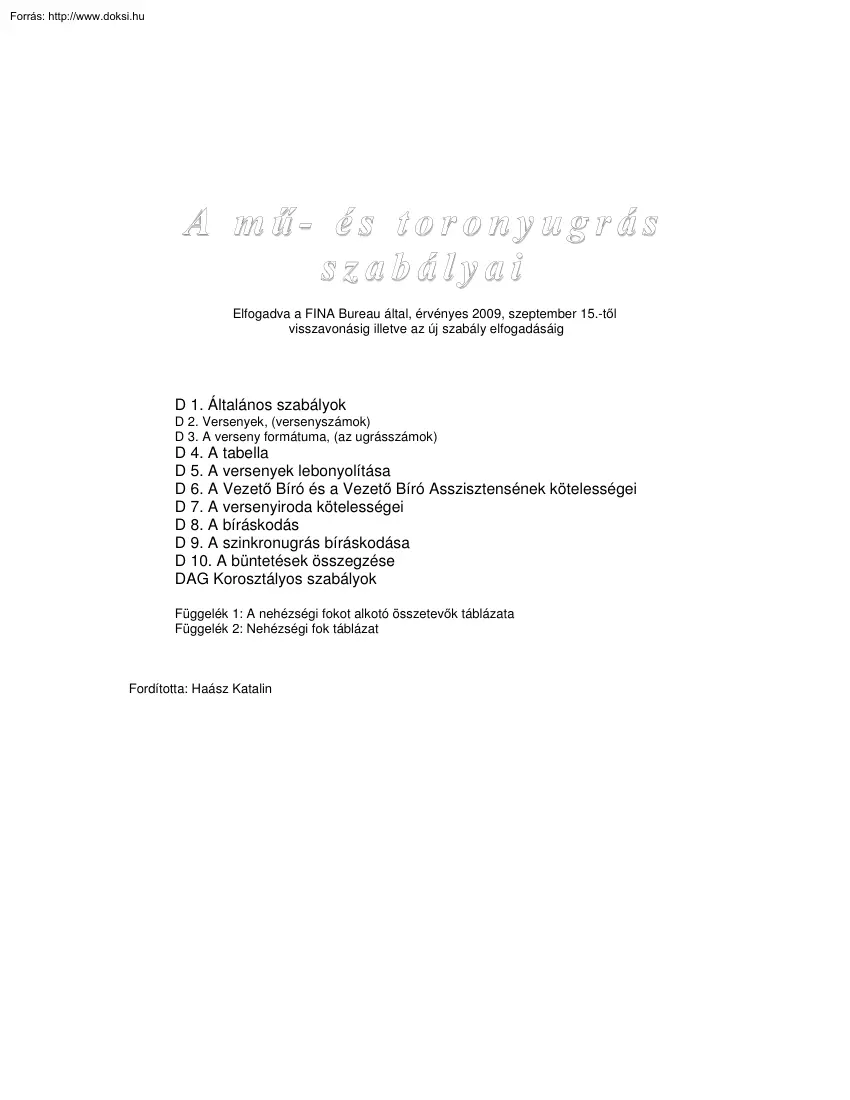 A mű- és toronyugrás szabályai