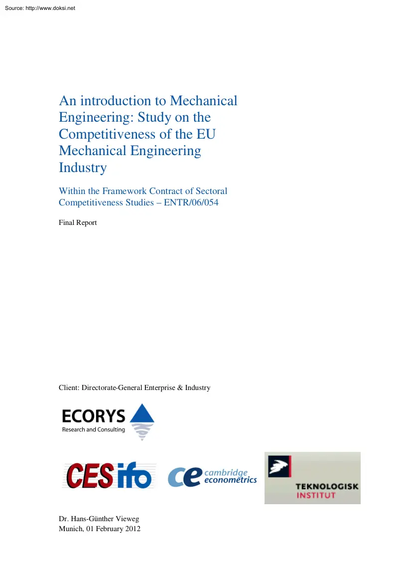 An Introduction to Mechanical Engineering, Study on the Competitiveness of the EU Mechanical