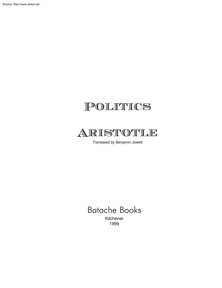 Benjamin Jowett - Politics, Aristotle