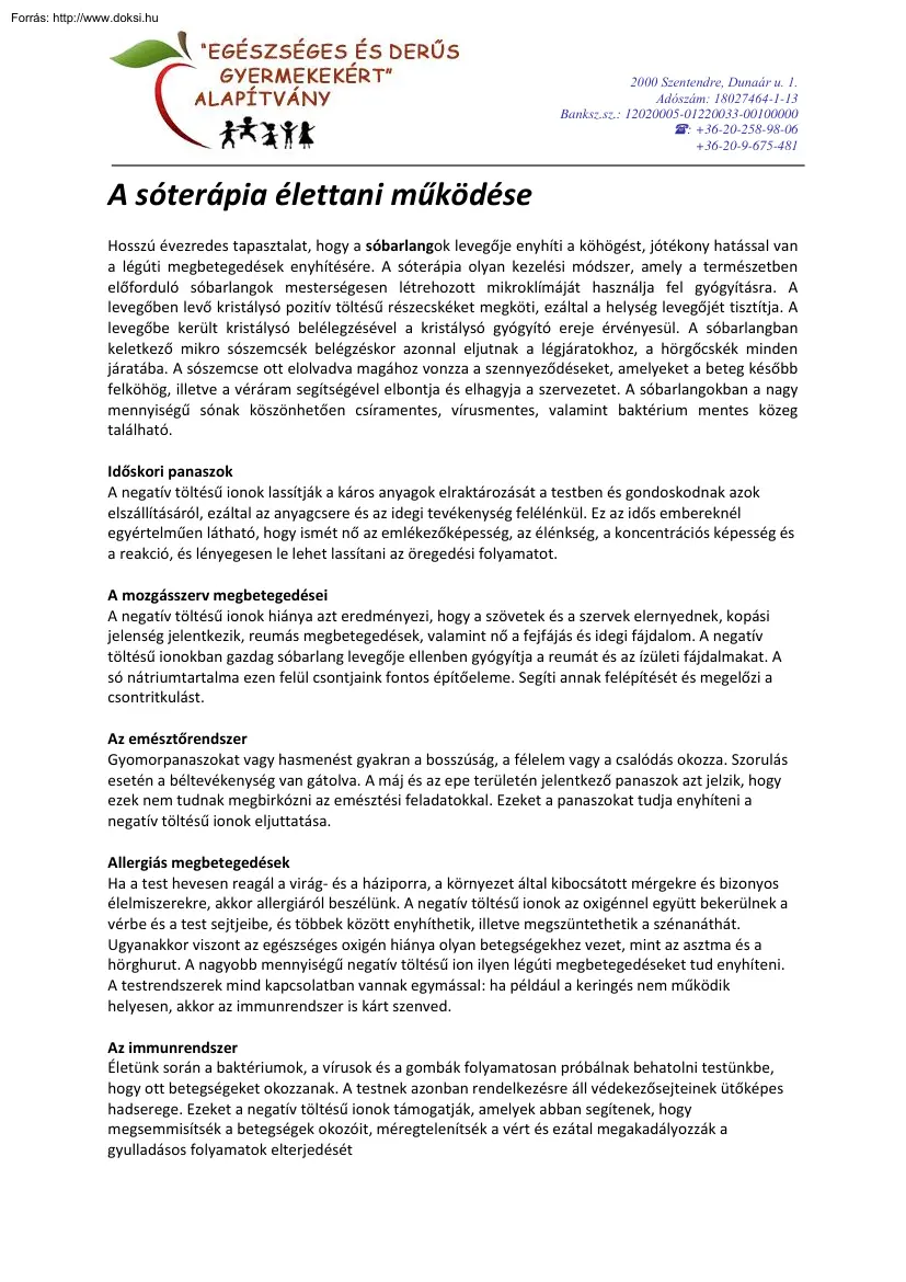 A sóterápia élettani működése
