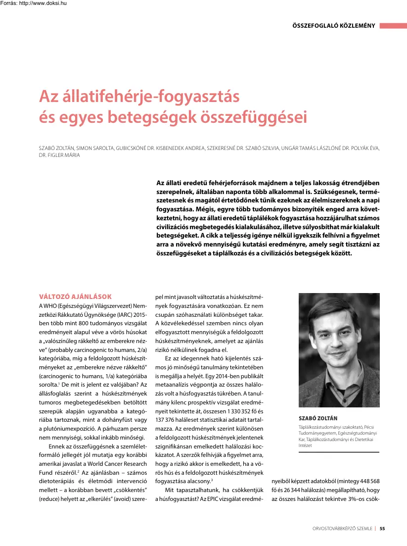 Szabó Zoltán - Az állatifehérje-fogyasztás és egyes betegségek összefüggései
