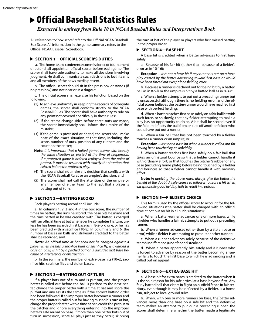 Official Baseball Statistics Rules