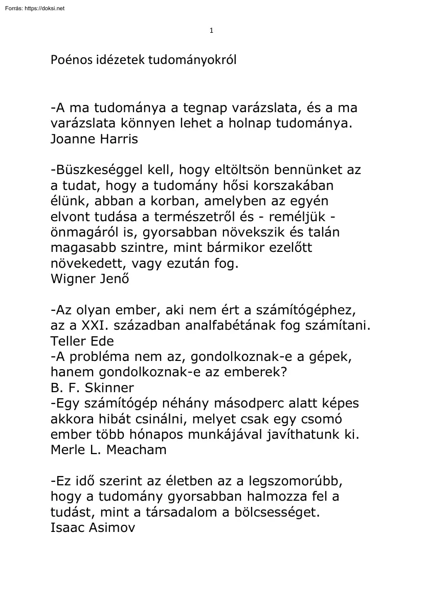Bobrovszky Jenő - Poénos idézetek tudományokról