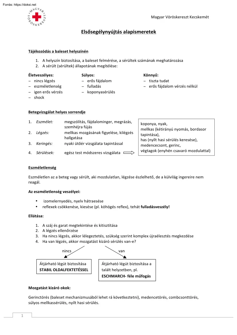 Elsősegélynyújtás alapismeretek