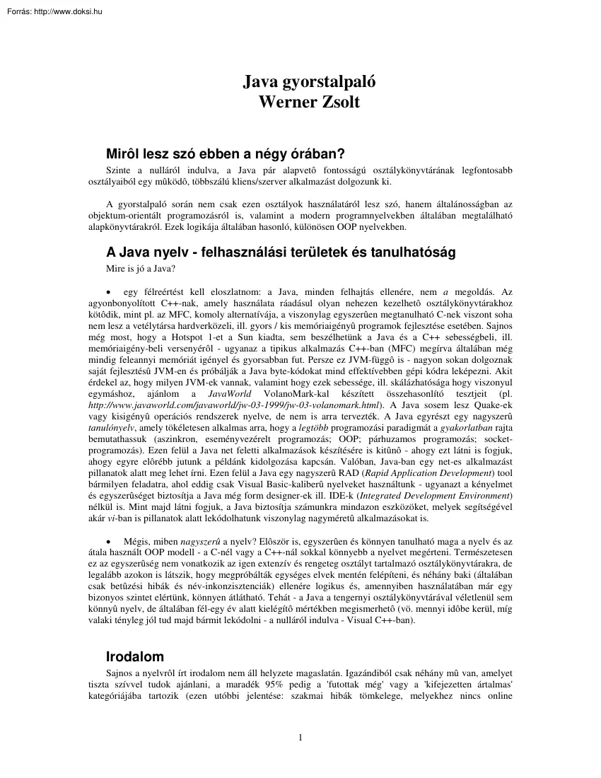 Werner Zsolt - Java gyorstalpaló