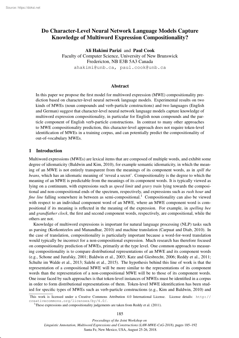 Parizi-Cook - Do Character-Level Neural Network Language Models Capture Knowledge of Multiword