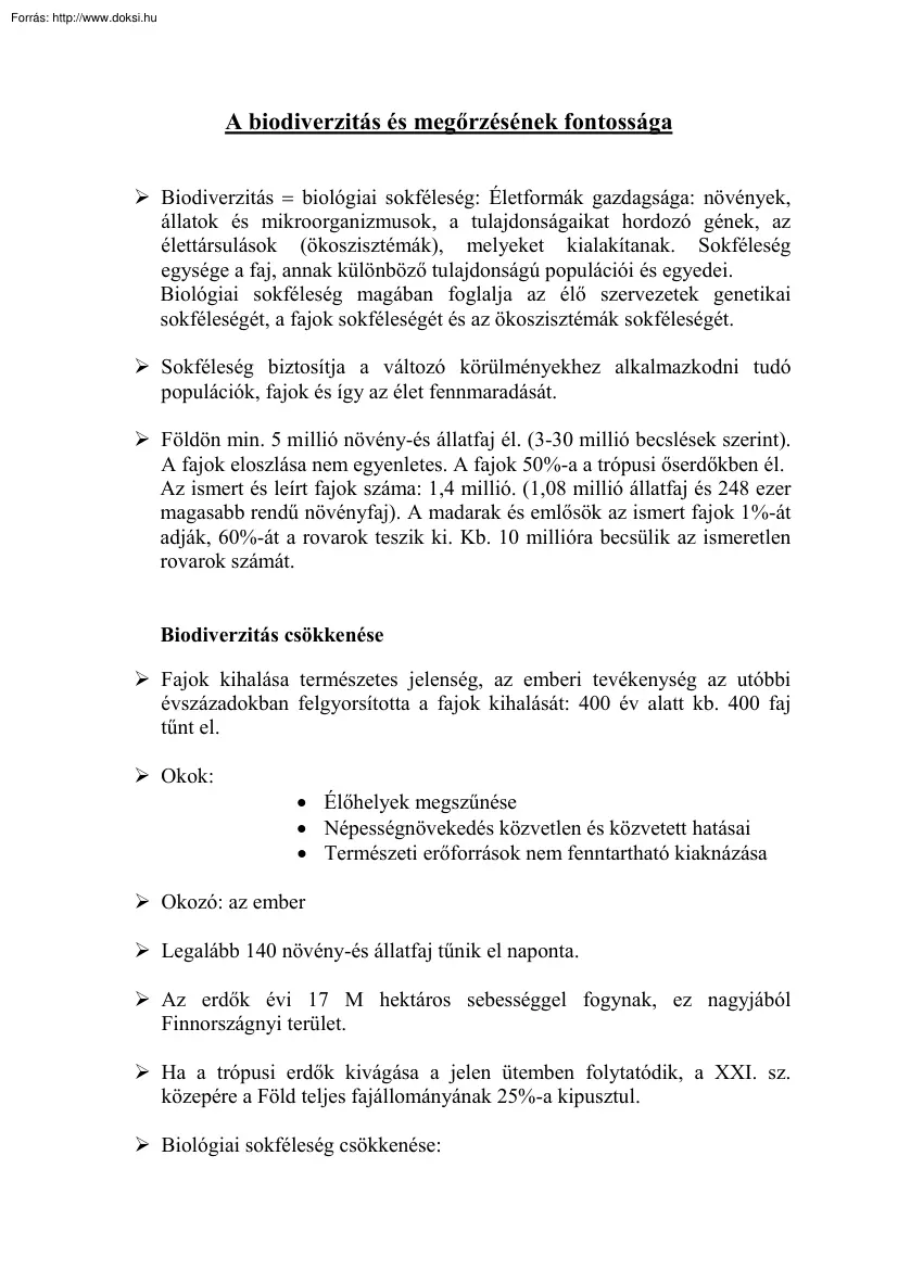 A biodiverzitás és megőrzésének fontossága