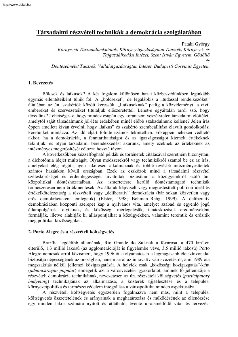 Pataki György - Társadalmi részvételi technikák a demokrácia szolgálatában