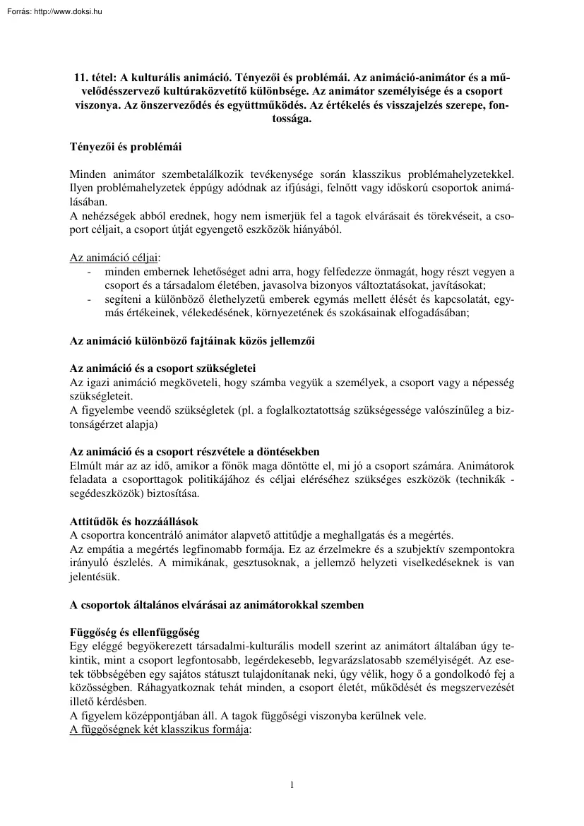 Művelődésszervezés záróvizsga tételek, 2002