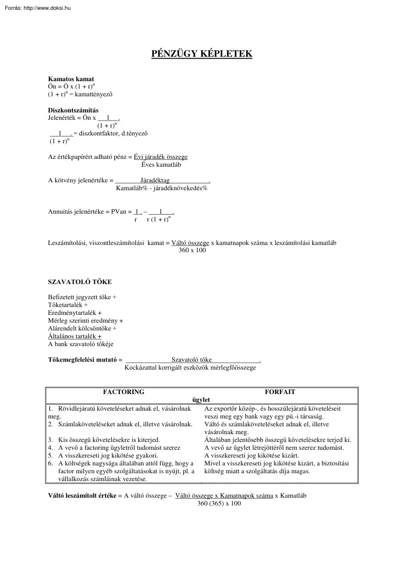 Pénzügy képletek