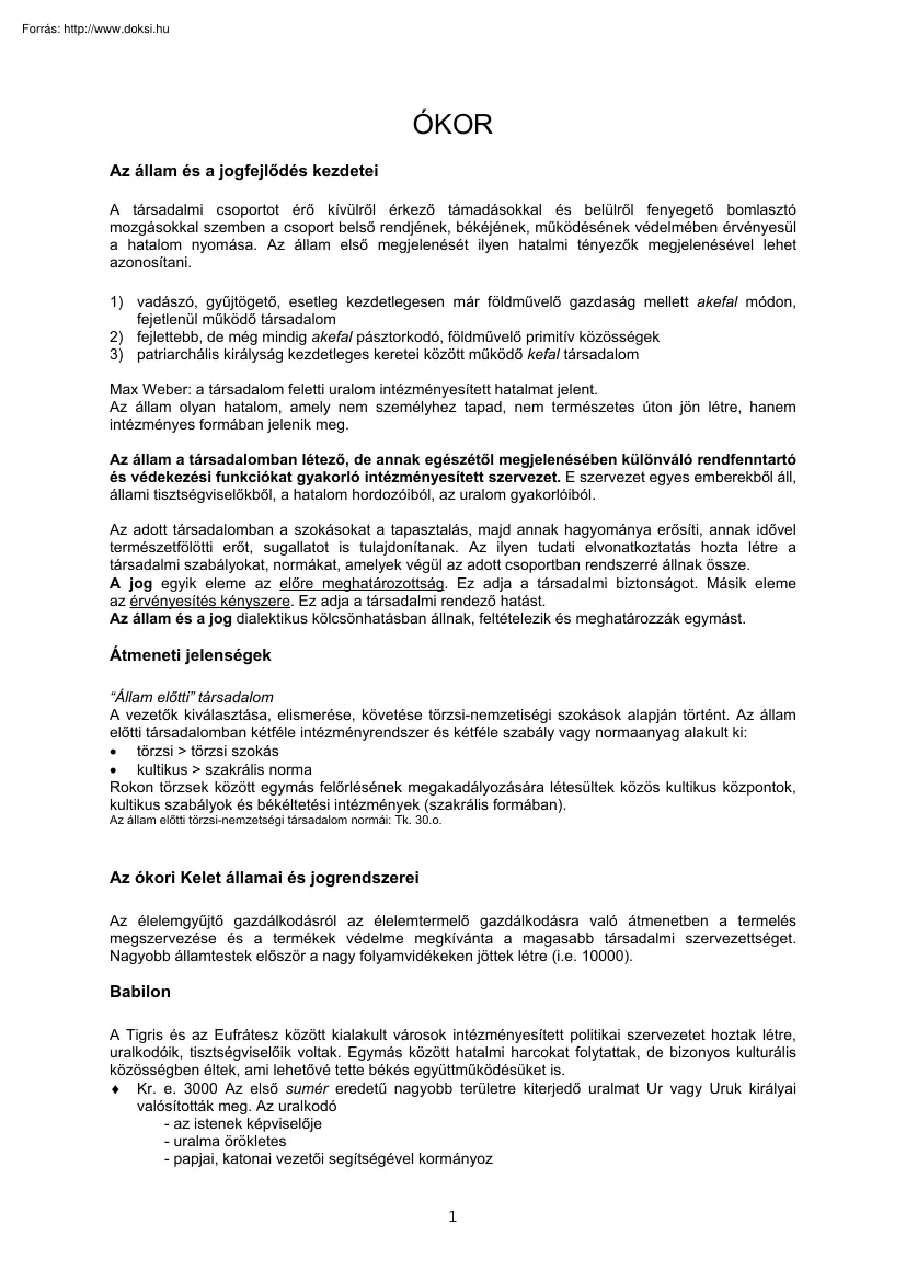 Az ókor, állam és jogfejlődés