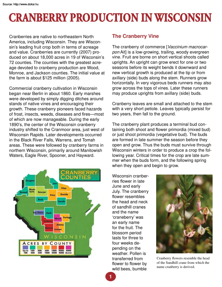Cranberry production in Wisconsin