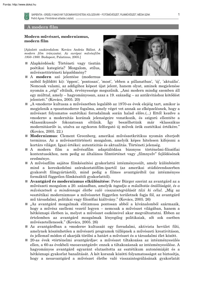 Modern művészet, modernizmus, modern film