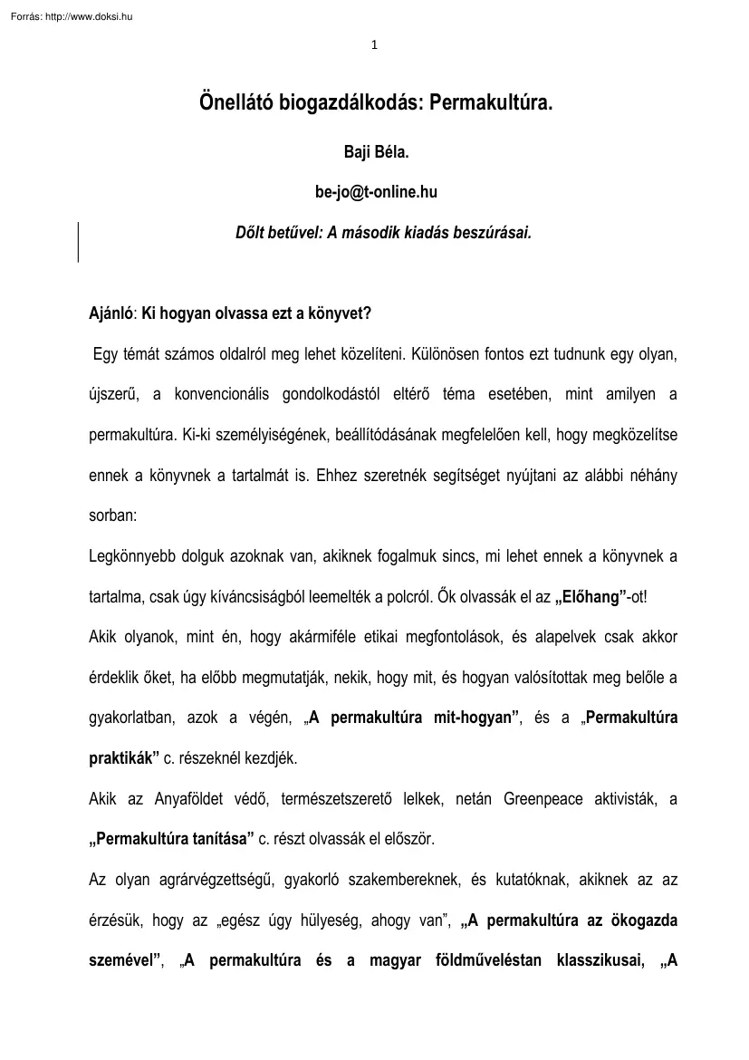 Baji Béla - Önellátó biogazdálkodás