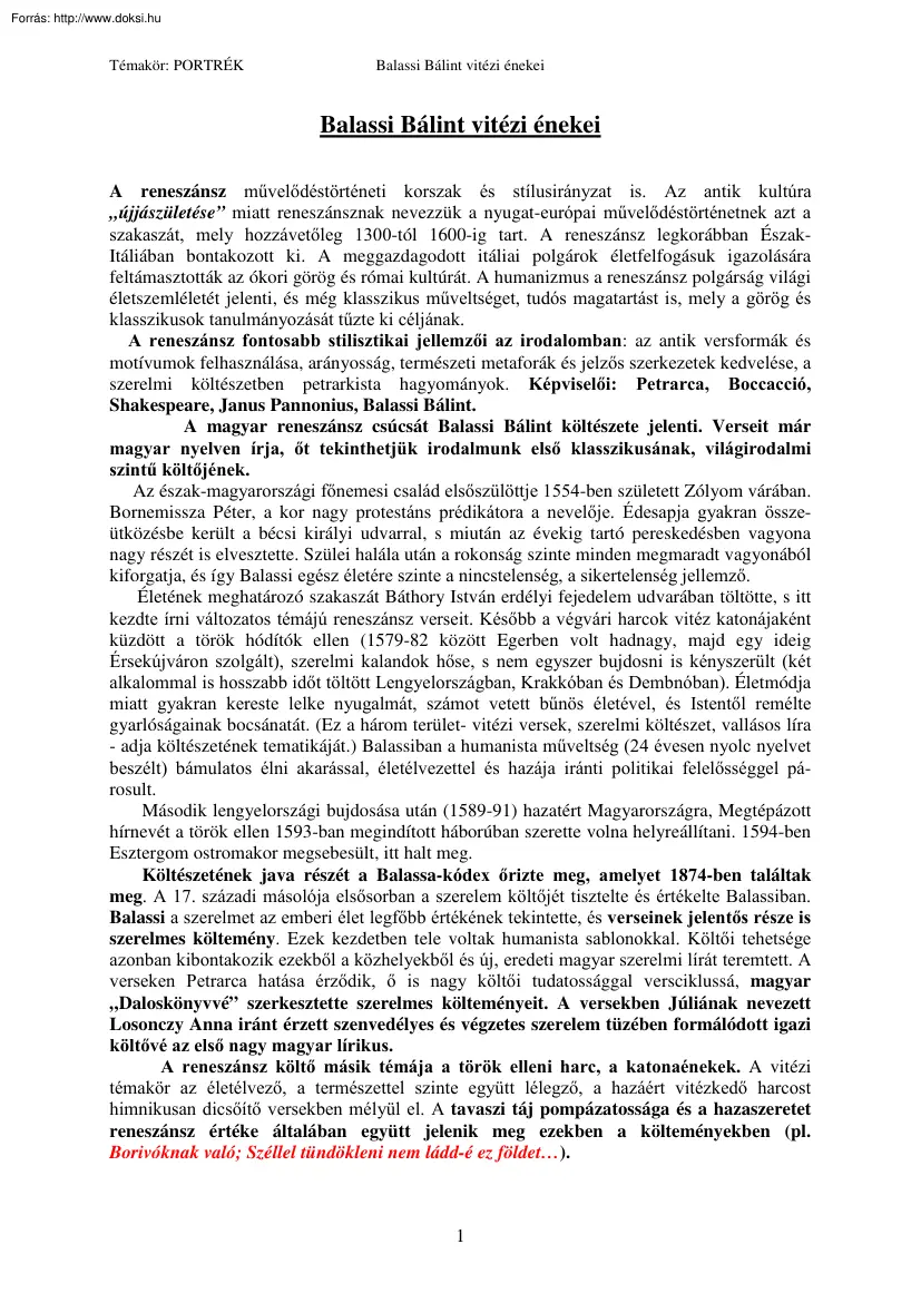 Balassi Bálint vitézi énekei