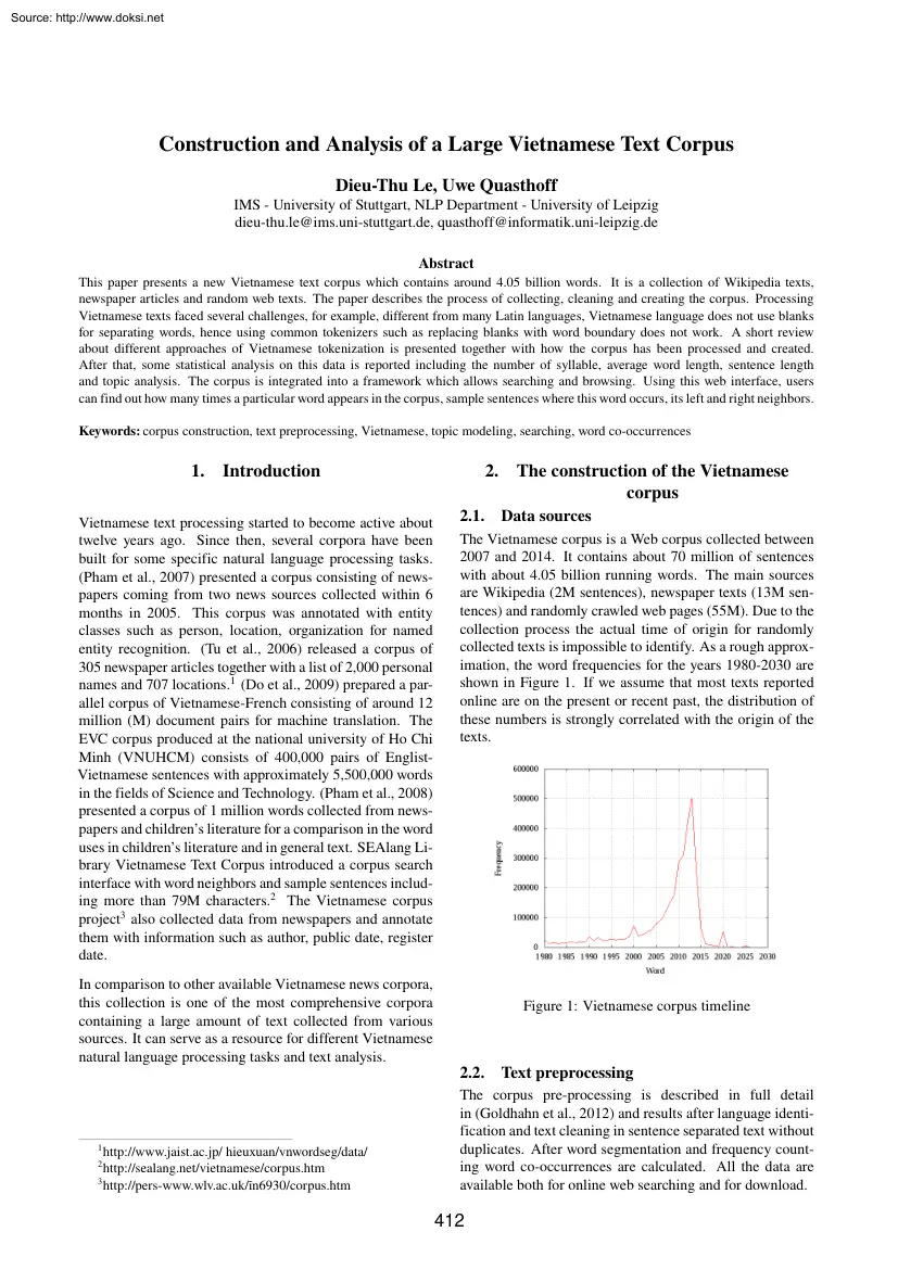 Thu-Quasthoff - Construction and Analysis of a Large Vietnamese Text Corpus