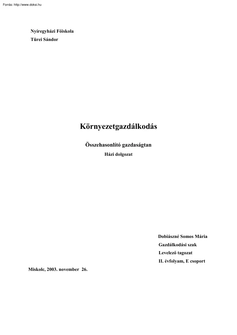 Dobiászné Somos Mária - Környezetgazdálkodás