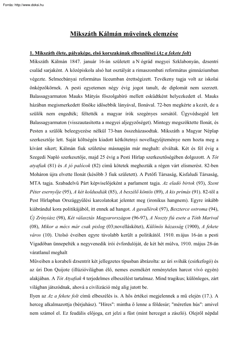 Mikszáth Kálmán műveinek elemzése