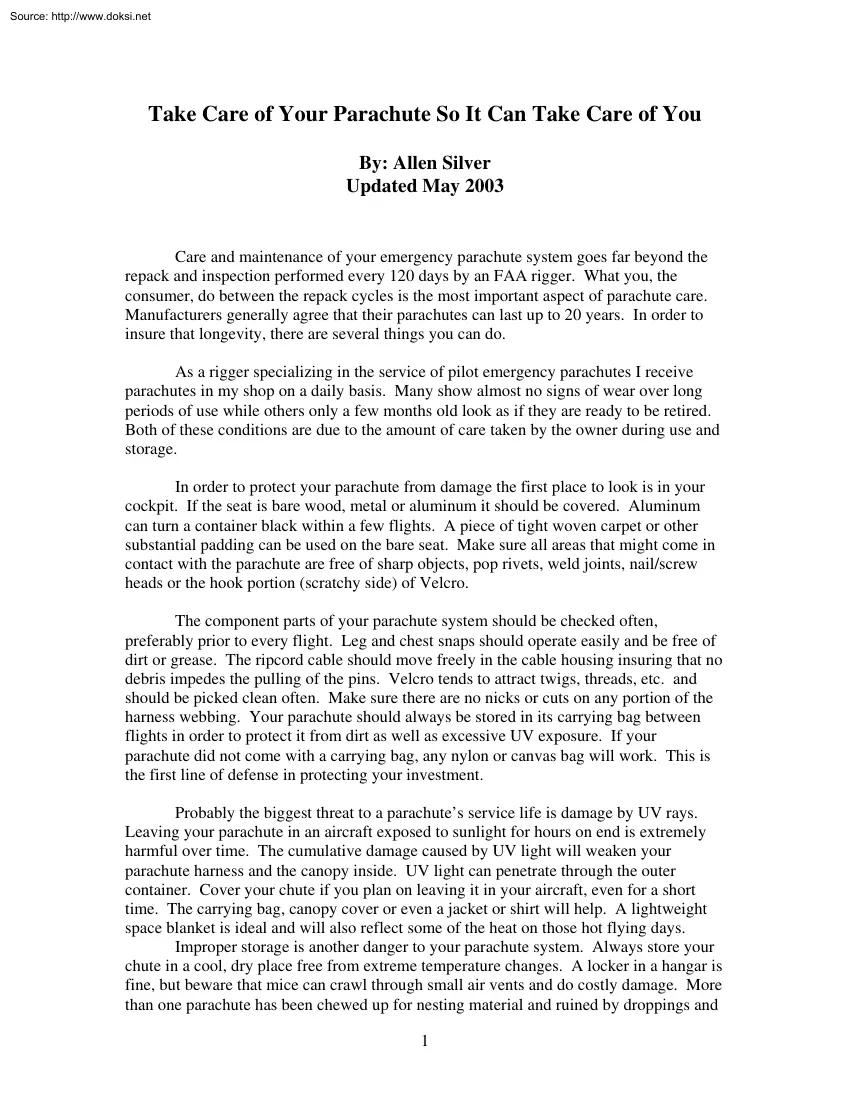 Allen Silver - Take Care of Your Parachute So It Can Take Care of You