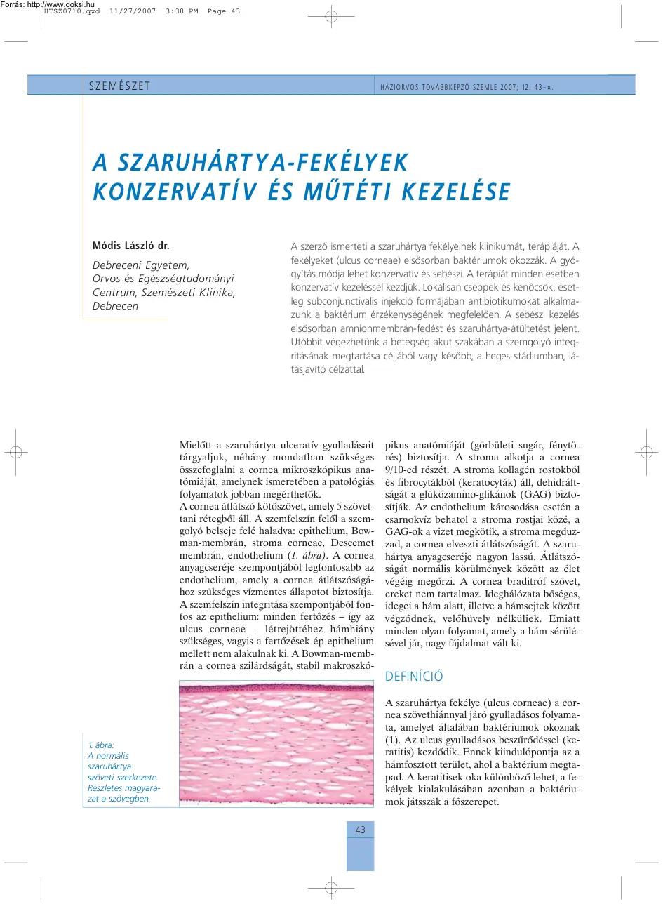 dr. Módis László - A szaruhártya-fekélyek konzervatív és műtéti kezelése