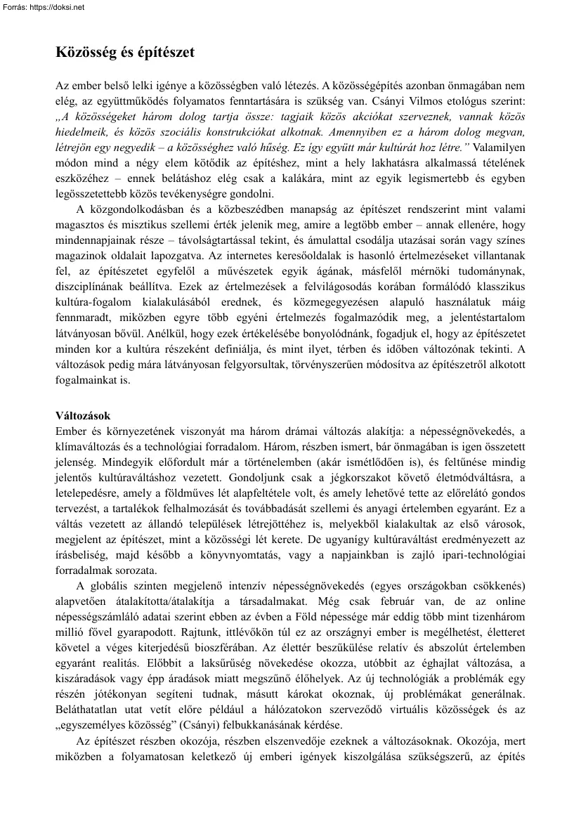 Balázs Mihály - Közösség és építészet