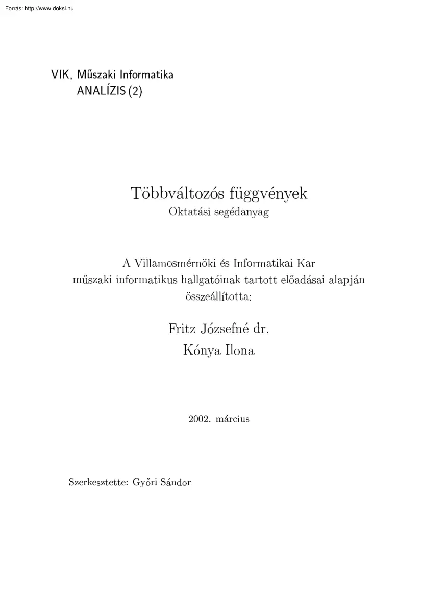 Fritz-Kónya - Többváltozós függvények