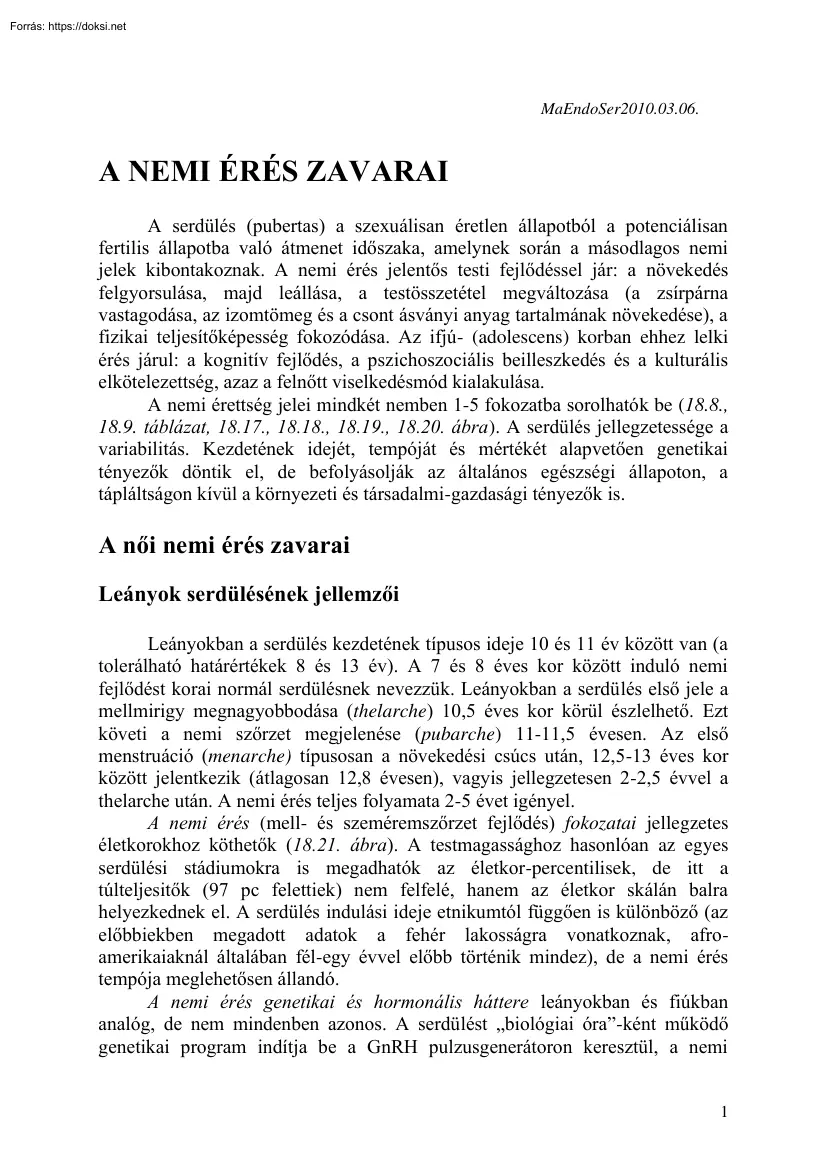 A nemi érés zavarai
