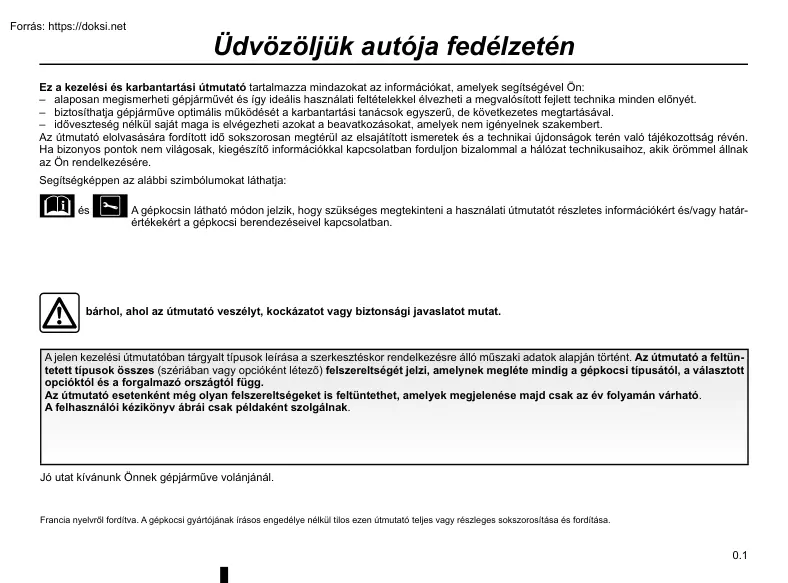 Dacia Lodgy kezelési és karbantartási útmutató, 2019