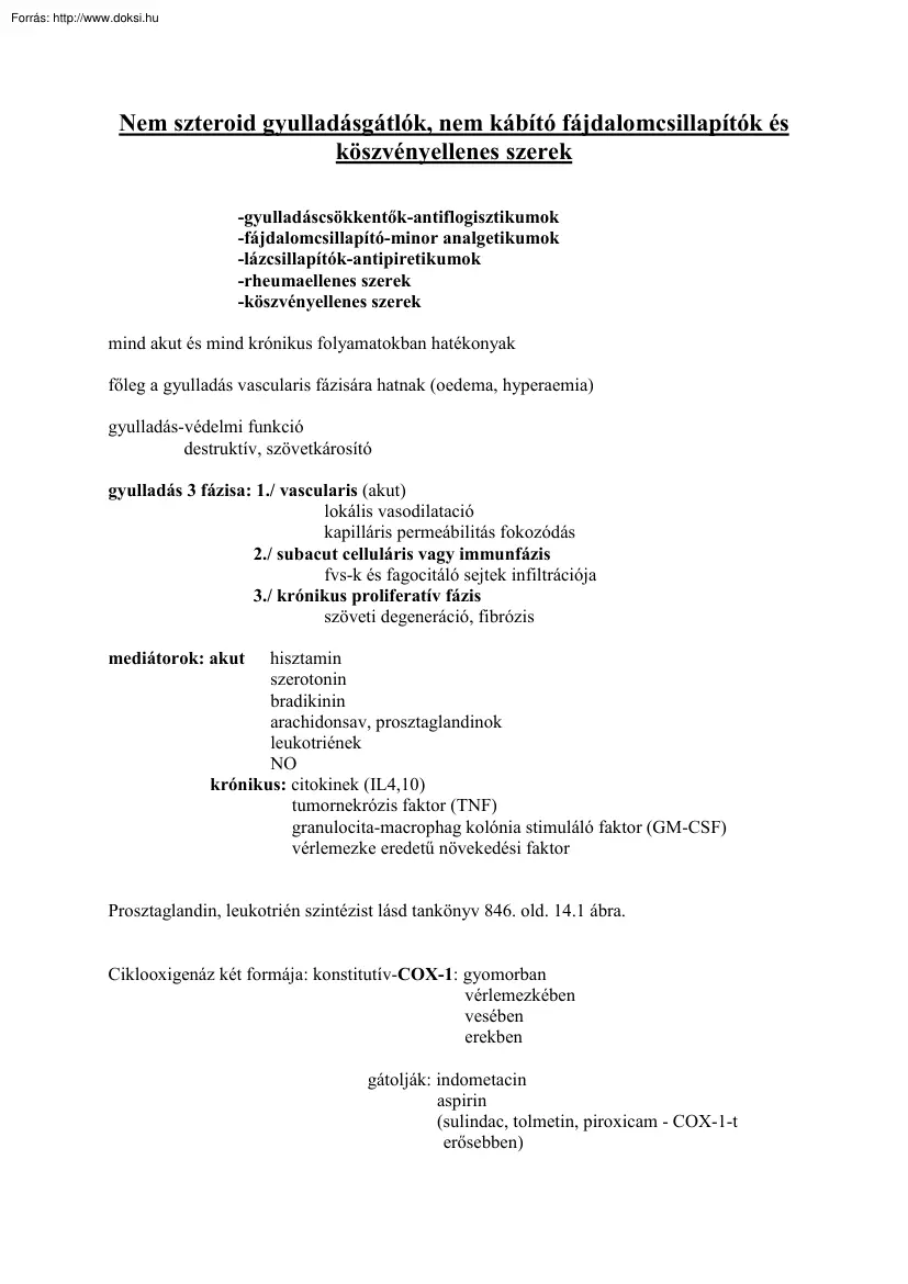 Nem szteroid gyulladásgátlók, nem kábító fájdalomcsillapítók és köszvényellenes szerek