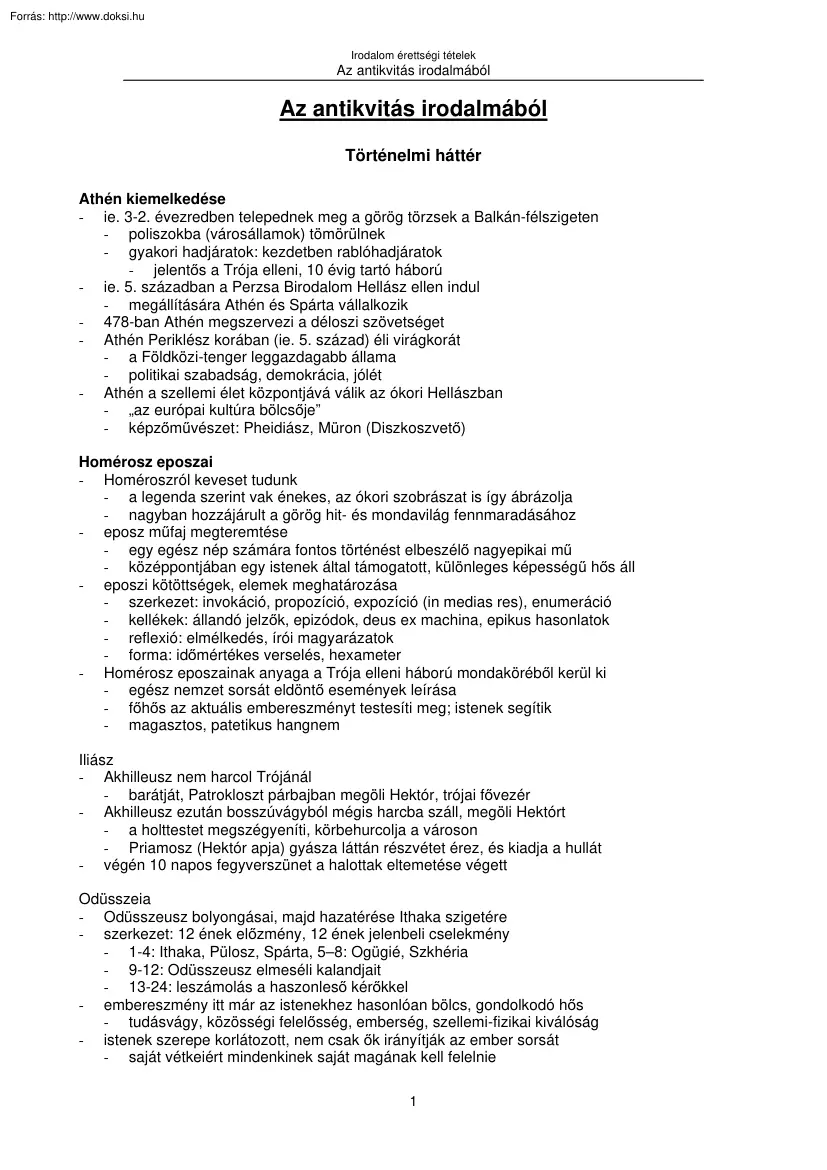 Az antikvitás irodalmából