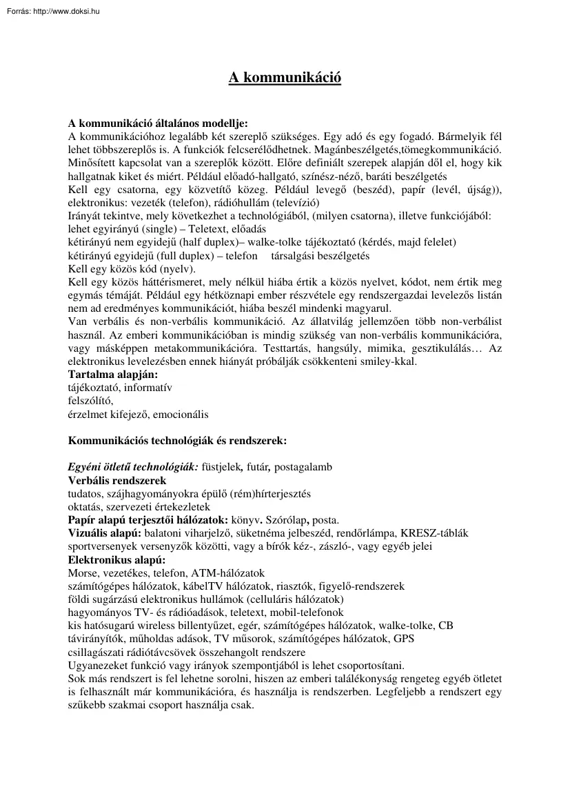 A kommunikáció