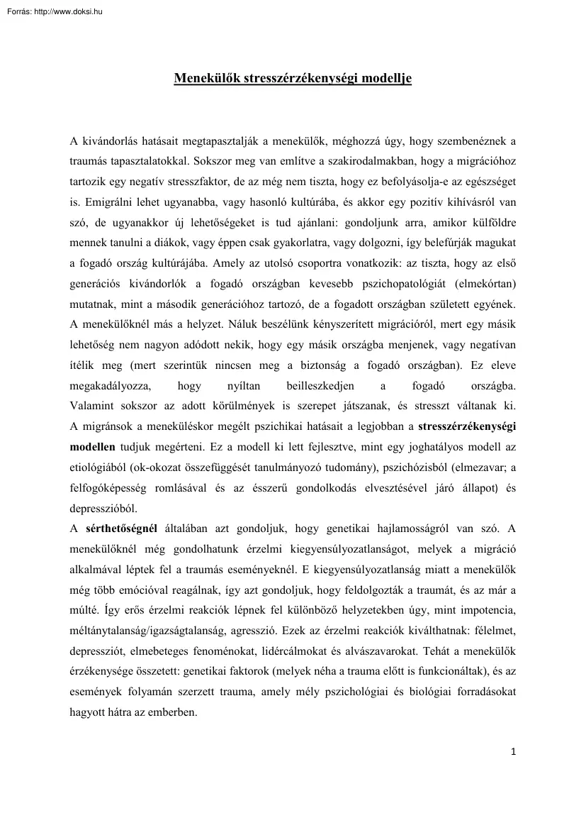 Menekülők stresszérzékenységi modellje